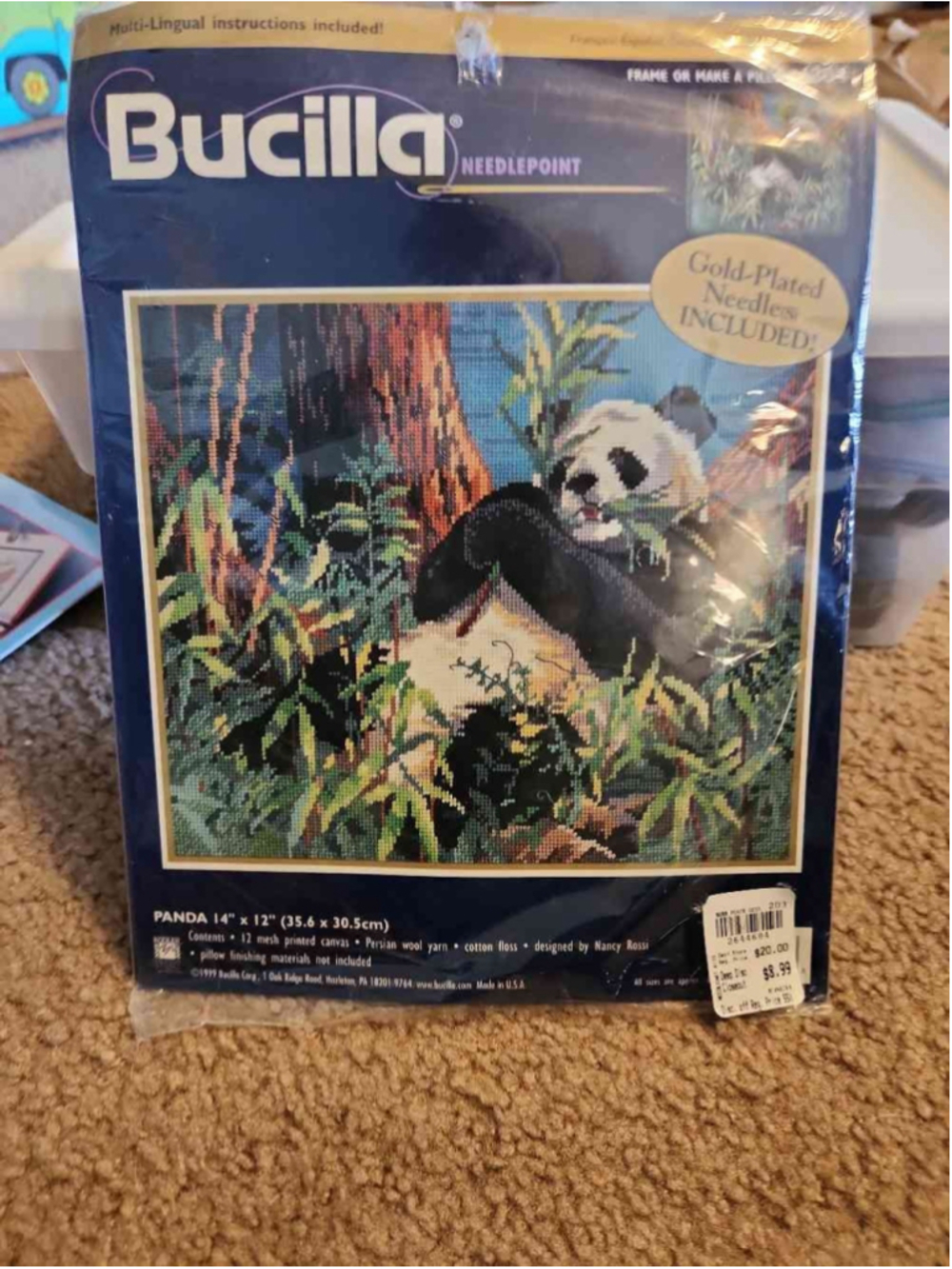 Bucilla Panda Needlepoint Kit 14x12" Nancy Rossi Bamboo Frame Pillow NEW